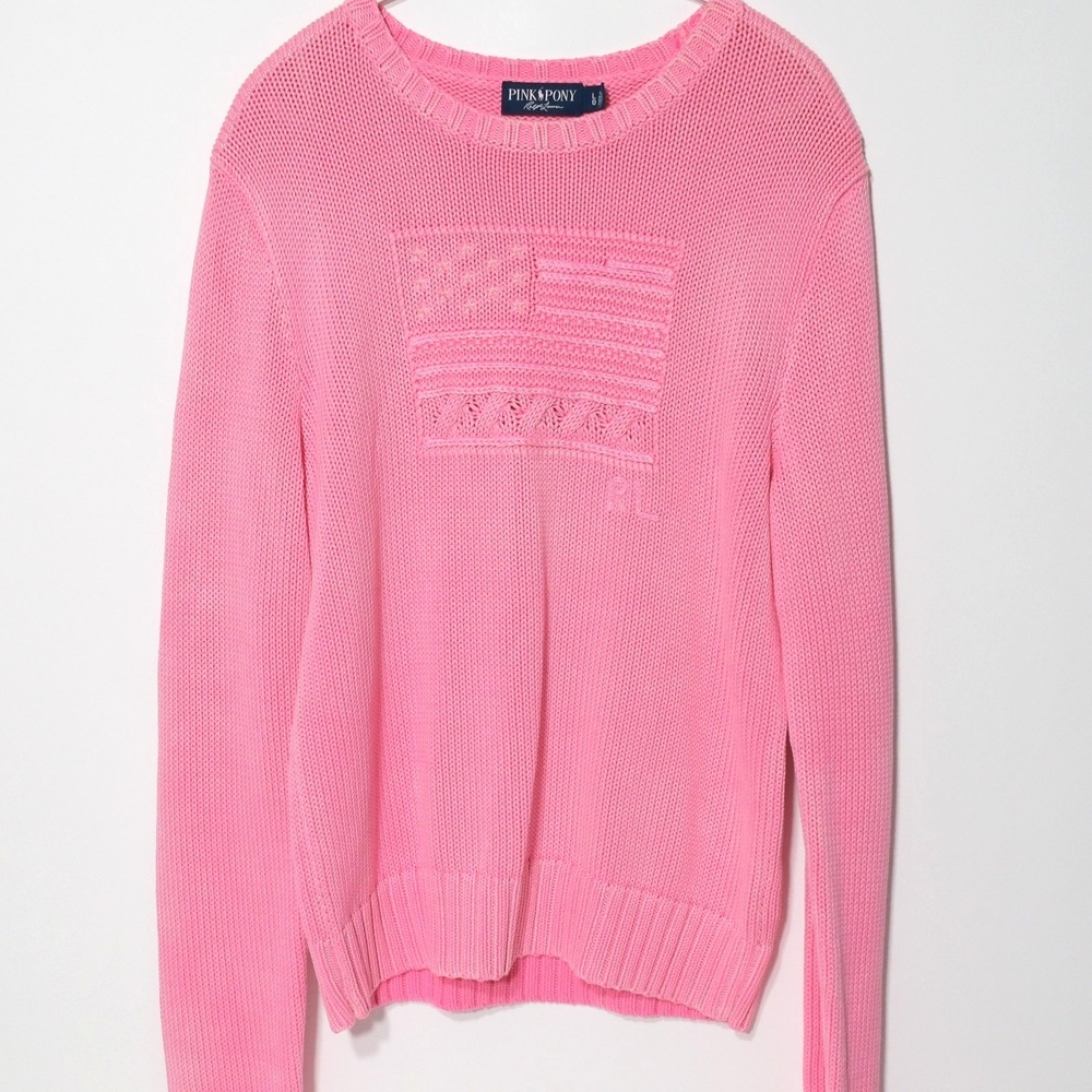 Polo Ralph Lauren Large Vintage Pink Pony Sweater Pink USA Flag